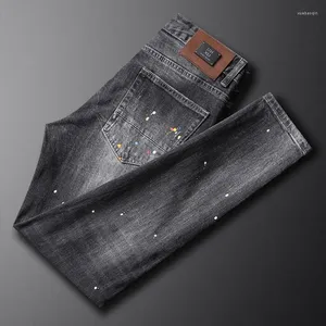 Jeans masculin street mode hommes rétro noir gris slim slim fit peint peint de créateur imprimé hip hop pantalon denim hombre