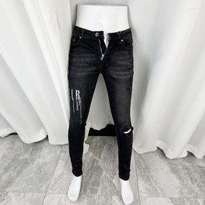 Hommes Jeans Street Fashion Hommes Rétro Noir Gris Stretch Élastique Slim Fit Déchiré Imprimé Designer Hip Hop Marque Pantalon Hombre