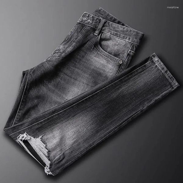 Jean's Jeans Street Fashion Men Retro Black Grey Stret Slim Fit Vintage Ripped Patched Designer Hip Hop Denim Pants Hombre