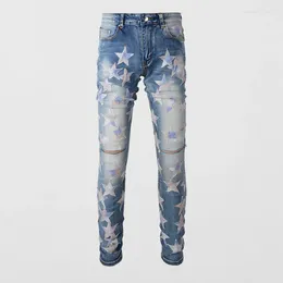 Jeans pour hommes Street Fashion Men Retro Blue Light Stretch Slim Ripped Hip Hop Hole Pantmand Patch Designer Brand Brand Pants Hombre
