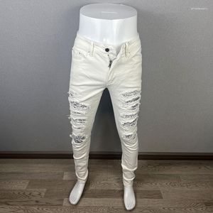 Hommes Jeans Street Fashion Hommes Blanc Couleur Élastique Stretch Maigre Déchiré Bandana Patché Designer Hip Hop Marque Pantalon Hombre