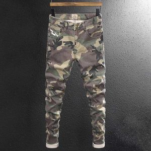 Menans Street Fashion Heren Hoge kwaliteit Elastische Slim Fit Camo Patch Designer Hip Hop Pants HOMBRE Q240509