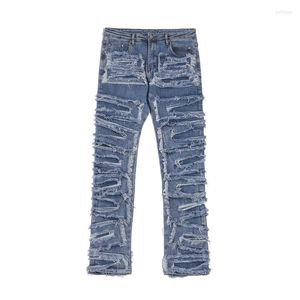 Jeans pour hommes Street Fashion Old Patch Tube droit pour hommes Casual Loose Middle Waist Pantalons Couples Hip-hop Harajuku Pantalon Streetwear