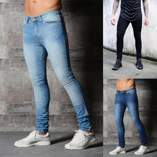Jeans pour hommes rue taille basse poche hommes couleur unie décontracté mode élastique tendance printemps et été faire vieux pantalon rétro