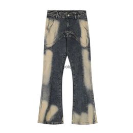 Jeans pour hommes Street Wear Jeans patchwork irrégulier lavé Vintage en détresse Slim Micro pantalon en Denim évasé Y2k corne de teinture à l'eau Jean Hip Hopyolq