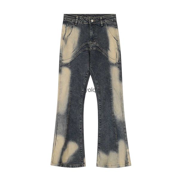 Jeans pour hommes Street Wear Jeans patchwork irrégulier lavé Vintage en détresse Slim Micro pantalon en Denim évasé Y2k corne de teinture à l'eau Jean Hip Hopyolq