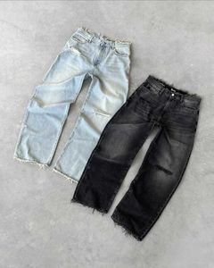 Heren Jeans Straat Y2k Zwarte Jeans Vintage Geborduurde Rechte Zak Jeans Harajuku Hip Hop Mode Gothic Scheur Taille Jeans J240328