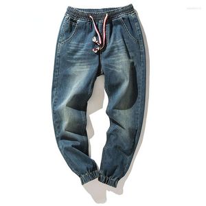 Heren jeans streetwear denim rek elastische taille mannen blauwe vracht harem mannelijke plus size joggers over de volledige lengte broek
