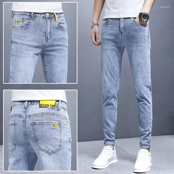 Jeans de los jeans para hombres Marca de moda de la moda Men rasgados Fit de color azul claro estirado al algodón de algodón de algodón de algodón de algodón de algodón