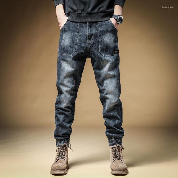 Jeans pour hommes Streetwear mode hommes amples rétro bleu décontracté Denim Cargo pantalon Hombre Hip Hop Joggers salopette pantalon à jambes larges