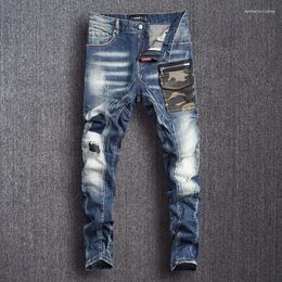 Jeans masculin streetwear mode hommes camouflage de poche de poche rétro stretch slim slip fipped hip hop pantalon hombre