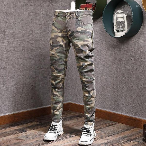 Jeans masculin streetwear mode hommes camouflage élastique pantalon militaire épissé des créateurs multiples pantalons de cargaison hip hop
