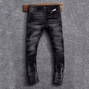 Jeans pour hommes Streetwear Mode Hommes Haute Qualité Rétro Noir Gris Stretch Slim Fit Épissé Designer Biker Hip Hop Denim Pantalon