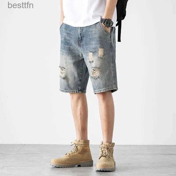 Jeans para hombres Streetwear Moda Hombres Agujero Denim Shorts Koreon New Vintage Tamaño grande Ropa Verano Casual Azul Deporte Jorts 40L231208