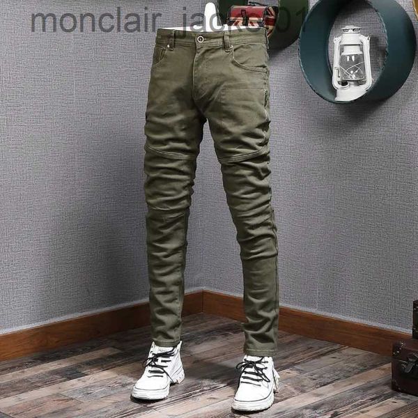 Jeans para hombres Streetwear Moda Hombres Jeans Ejército Verde Elástico Slim Fit Empalmado Diseñador Biker Jeans Hombres Stretch Hip Hop Denim Lápiz Pantalones J231006