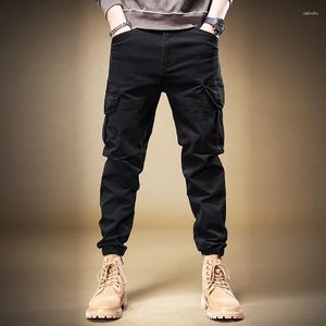 Heren jeans streetwear mode mannen los fit big pocket casual lading broek hombre zwart gele broek hiphop joggers overalls