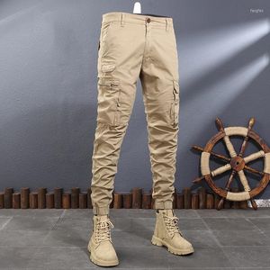 Heren jeans streetwear mode mannen multi -zakken elastische casual vrachtbroek hombre hiphop joggers overall militaire broek