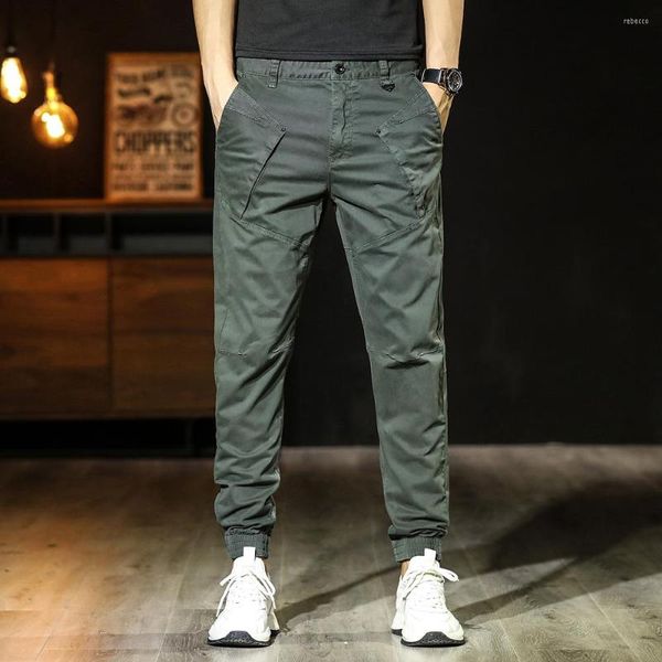 Pantalones vaqueros para Hombre, ropa de calle, moda para Hombre, diseñador empalmado, pantalones Cargo informales elásticos para Hombre, pantalones para correr de Hip Hop, monos, pantalones verde militar