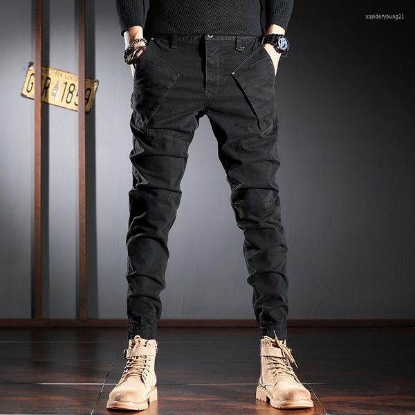 Jeans pour hommes Streetwear Mode Hommes Pantalons Épissé Designer Élastique Slim Fit Casual Pantalon Cargo Hombre Hip Hop Joggers Salopette