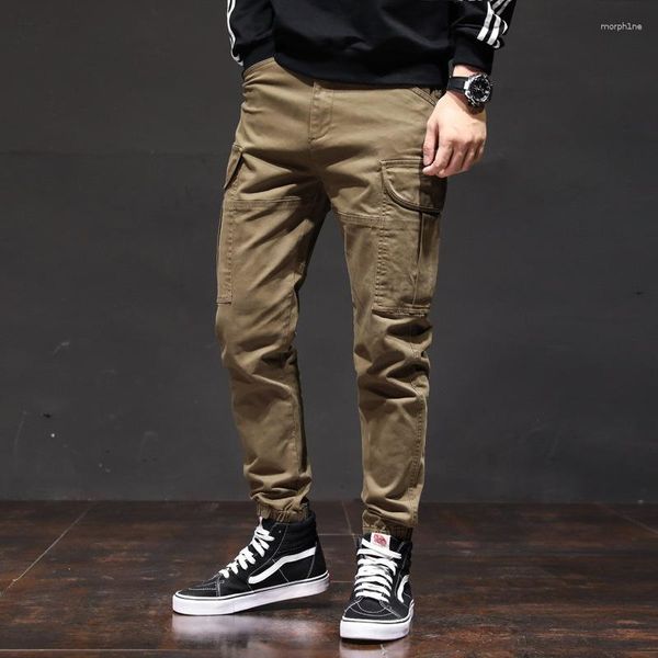 Pantalones vaqueros para Hombre, ropa de calle, moda para Hombre, amarillo, holgado, con bolsillo grande, informal, Cargo, pantalones para Hombre, Joggers de Hip Hop, pantalones bombachos de pierna ancha