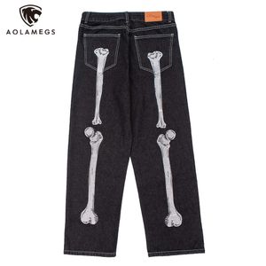 Men s Jeans Streetwear Harajuku Y2K Men Skull Skeleton Graphic Print Loose Denim Pants Hip Hop Straight Vintage Casual Punk Trousers 230804