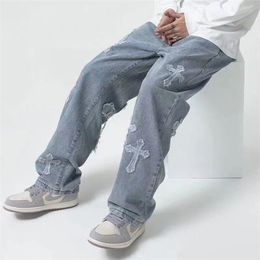Heren jeans streetwear hiphop lage stijging baggy voor mannen Koreaanse y2k fashion broek kruis denim broek vrouwen vracht punkkleding 221008
