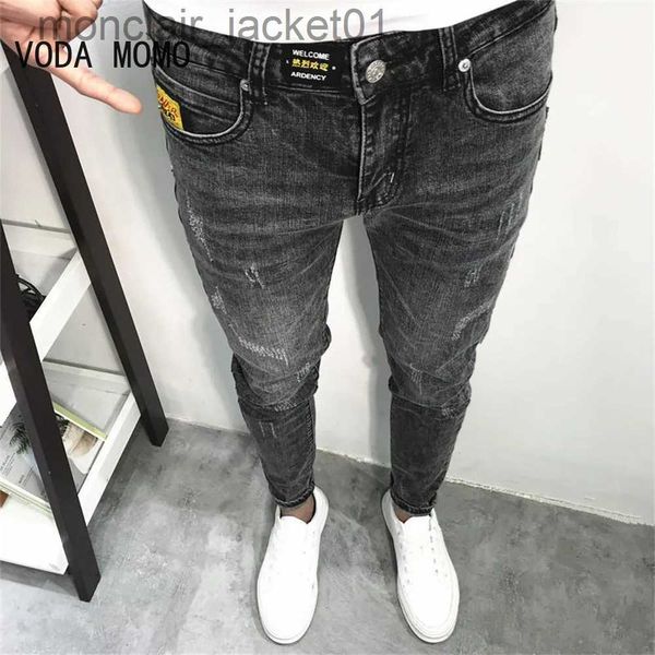 Jeans Homme Streetwear Hip Hop Homme Très Skinny Ripped Stretch Denim Jeans Pantalon Slim Fit Noir Blanc Bleu Foncé Bleu Clair Jeans J231006