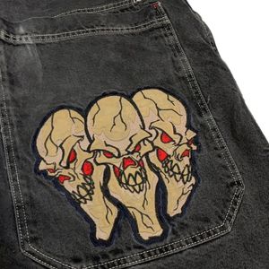 Jeans voor heren streetwear hiphop retro schedel grafische print baggy zwarte broek heren dames haruku gothic wijde broek 230