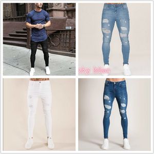 Heren jeans streetwear hiphop erg magere gescheurde stretch denim broek slanke fit zwart wit donkerblauw licht 220923