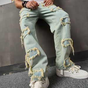 Mannen Jeans Streetwear Jeans Heren Y2K Stijl Mode Gescheurd Patchwork Ontwerp Denim Broek Lente Herfst Mannen Casual Losse Rechte Jean Broek 230804