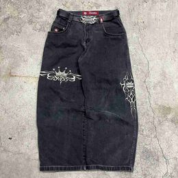 Calças de brim masculinas streetwear jnco jeans y2k calças homens harajuku retro hip hop gráfico baggy calças pretas calças góticas cintura alta calças largas1l231122