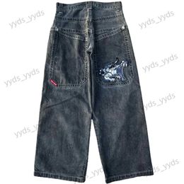 Jeans da uomo Streetwear JNCO Jeans Y2K Donna Uomo Hip Hop Grafica cartoon Pantaloni jeans larghi ricamati Pantaloni larghi a vita alta gotici T231123