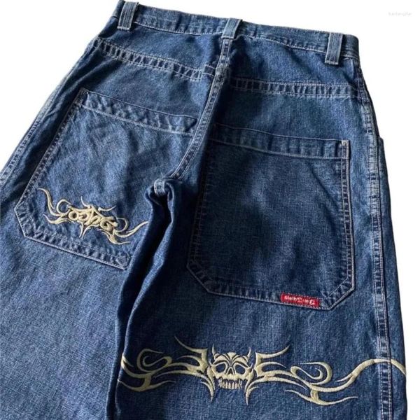 Jeans para hombres Streetwear JNCO Y2K Harajuku Hip Hop Gráficos Retro Azul Baggy Denim Pantalones para hombre para mujer Pantalones de pierna ancha de cintura alta