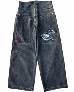 heren jeans streetwear jnco y2k hiphop carto grafische print vintage baggy zwarte broek mannen vrouwen hoge taille wide been broek x42k#