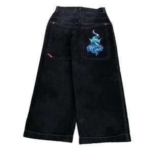 Jeans pour hommes streetwear jnco y2k hip hop dessin animé graphique imprimé vintage pantalon noir baggy masculin femmes