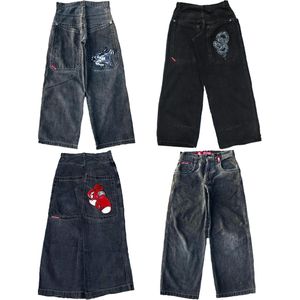 Heren jeans streetwear jnco y2k hiphop cartoon grafische print vintage baggy zwarte broek