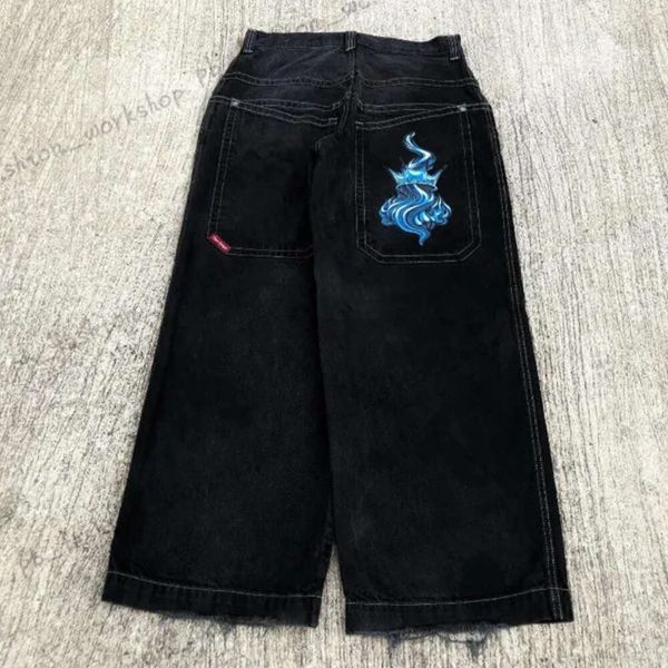 Jeans para hombres Streetwear JNCO Y2K Hip Hop Dibujos animados Estampado gráfico Vintage Baggy Pantalones negros Hombres Mujeres Pantalones de pierna ancha de cintura alta 318