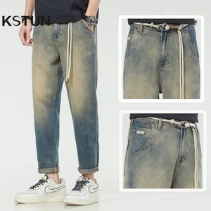 Jeans masculin streetwear hommes pantalons harem bleu rétro