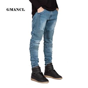 Heren jeans streetwear heren magere fietser jeans homme heren mode motorfiets moto hiphop denim broek joggers catwalk slanke elastische jeans z0225