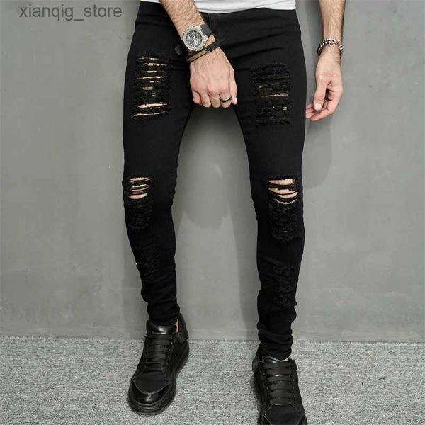 Jeans para hombres Men Streetwear Hombres elegantes Jeans del flacos negros Masculino Masta Jogging Casual Pencil PIZANTE Mensos Mens L49