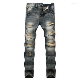 Heren Jeans Streetwear Heren Gescheurde Denim Broek Gat Ruined Biker Hoge kwaliteit Rechte Patch Plus Maat