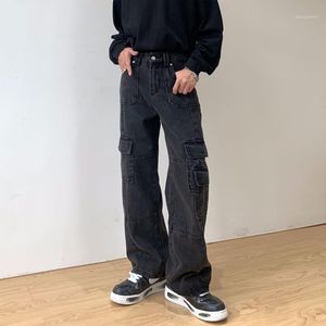 Jeans pour hommes Streetwear neutre rétro lavage ample jambe large hommes pantalon cargo avec de grandes poches Baggie Denim vêtements 2022