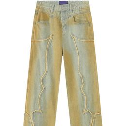 Jeans Men's Streetwear reaveaven hombre y2k hip hop angustiado retro pantalones negros harajuku góticos pantalones de pierna ancha