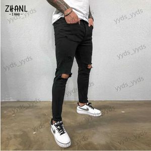 Jeans pour hommes Streetwear déchiré hommes pantalon maigre cassé homme jean Joggers mode noir décontracté Hip Hop taille élastique Cowboy pantalon hommes vêtements T231123