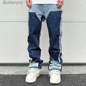 Jeans pour hommes Streetwear moucheté encre couleur Match Y2K Baggy jean pour hommes Patchwork Rage frange Micro Denim pantalon surdimensionné ample CargosL231011