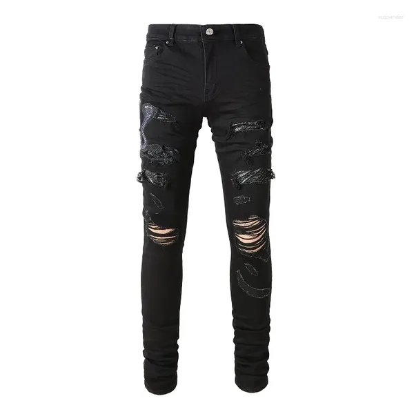 Jeans para hombres streetwear estirado empalmado de color bordado de color cónico