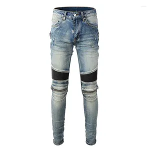 Jeans masculin Streetwear mince pantalon de crayon de mode Motorcycleur de moto