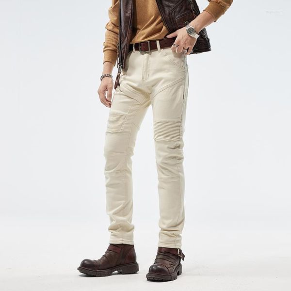 Jeans pour hommes Streetwear Tendance pour hommes 2023 Pantalon en denim à jambe droite Slim Américain Haut de gamme Mode Moto Pantalon d'équitation
