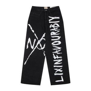 Jeans pour hommes Streetwear Y2K Hip Hop Graphic Print Vintage Baggy Pantalon noir Hommes Femmes Taille haute Pantalon large Winter01 626 94