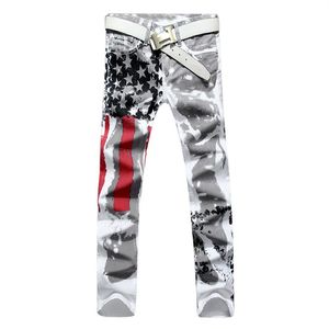 Jeans pour hommes Stretch Mens Drapeau américain Impression Coupe Hommes Casual Slim Fitness Pantalon Denim Hip Hop Pants279n